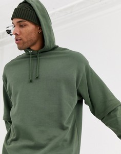 Свободный двухслойный худи с обтягивающим нижним топом ASOS DESIGN-Зеленый