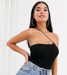 Черное боди-бандо с асимметричной бретелью ASOS DESIGN Petite-Черный