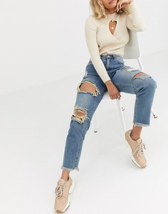 Синие джинсы в винтажном стиле с рваной отделкой Missguided-Синий