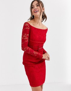 Красное кружевное платье с поясом Paper Dolls-Красный