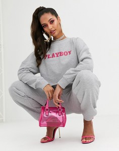 Серый короткий свитшот от комплекта с надписью \Playboy\" Missguided