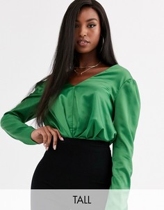 Зеленый атласный боди Missguided Tall