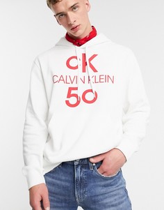 Белый свободный худи ограниченной серии с логотипом Calvin Klein Jeans 50