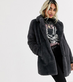 Темно-серая шуба из искусственного меха New Look Petite-Серый
