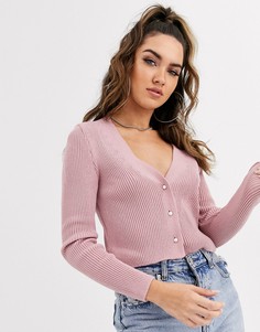 Розовый короткий кардиган с жемчужными пуговицами Missguided