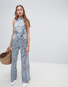 Комбинезон с цветочным принтом и широкими штанинами Glamorous-Синий