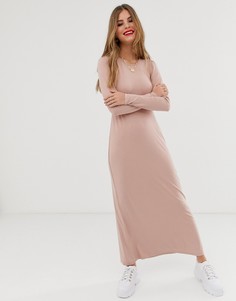 Платье макси с длинными рукавами ASOS DESIGN-Розовый