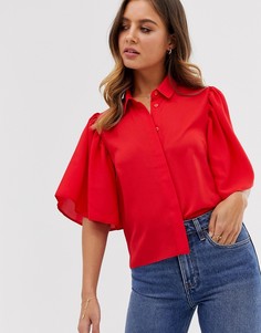 Укороченная блузка с расклешенными рукавами ASOS DESIGN-Красный