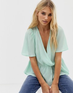 Oversize-топ с запахом и рукавами клеш ASOS DESIGN-Зеленый