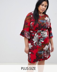 Платье с цветочным принтом и рукавами клеш Junarose-Мульти