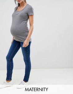 Синие джинсы слим с посадкой над животом Mamalicious maternity-Синий Mama.Licious