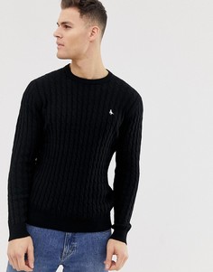 Черный джемпер с круглым вырезом и узором \косичка\" Jack Wills Marlow