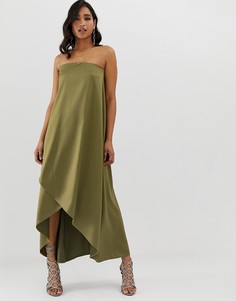 Атласное платье макси бандо ASOS DESIGN-Зеленый