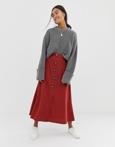Фактурная юбка миди на пуговицах ASOS DESIGN-Красный