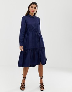 Платье-рубашка миди с ярусной юбкой French Connection-Синий