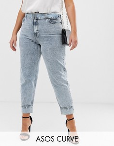 Светлые выбеленные джинсы в винтажном стиле с завышенной талией и поясом ASOS DESIGN Curve Ritson-Синий