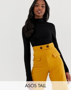 Черный лонгслив с высоким воротом ASOS DESIGN Tall