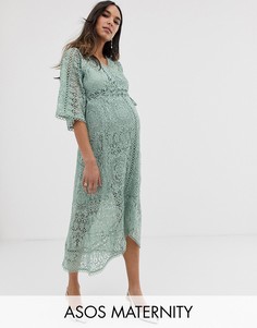 Кружевное платье миди с запахом ASOS DESIGN Maternity-Зеленый