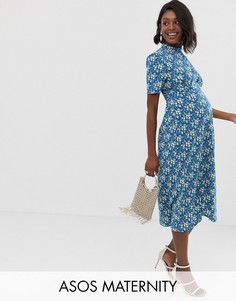 Чайное платье миди на пуговицах с цветочным принтом ASOS DESIGN Maternity-Мульти