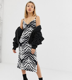 Платье-комбинация миди с тигриным принтом ASOS DESIGN Petite-Мульти