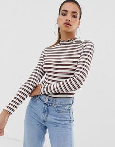 Боди в разноцветную полоску с оборкой на высоком вороте Missguided-Мульти