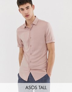 Розовая обтягивающая рубашка из вискозы ASOS DESIGN Tall-Розовый