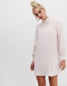 Светло-розовое свободное платье с высоким воротом и пуговицами сбоку River Island-Розовый