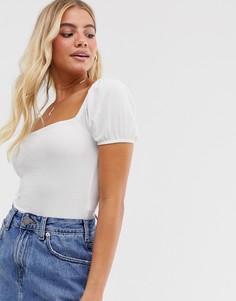 Белая футболка с пышными рукавами Miss Selfridge-Белый