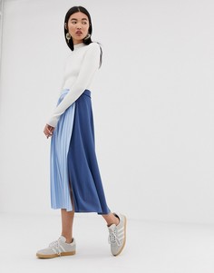 Юбка миди колор блок с узлом спереди ASOS DESIGN-Синий