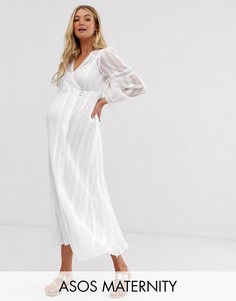 Платье макси с запахом и кружевными вставками ASOS DESIGN Maternity-Белый