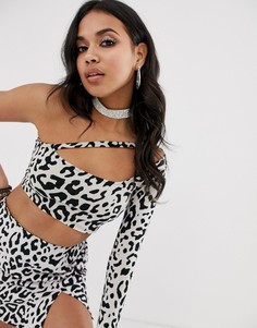 Асимметричный кроп-топ на одно плечо с леопардовым принтом Motel-Мульти