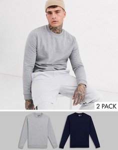 2 свитшота темно-синего и серого меланжевого цвета ASOS DESIGN-Мульти