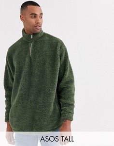 Oversize-свитшот цвета хаки с молнией ASOS DESIGN Tall-Зеленый