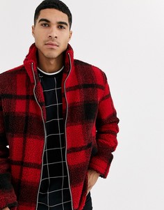 Красная куртка из искусственного меха в клетку Topman-Красный