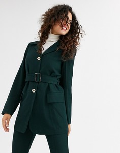 Шерстяной пиджак с поясом Unique21-Зеленый