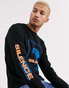 Черный лонгслив с принтом Topman