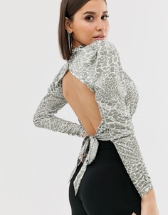 Топ со свободным воротом, длинными рукавами и открытой спиной ASOS DESIGN-Мульти