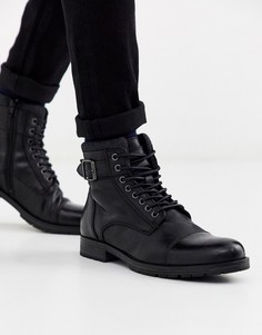 Черные кожаные ботинки на шнуровке Jack & Jones-Черный