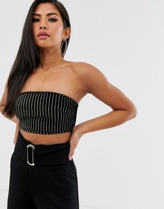Бархатный топ-бандо в блестящую полоску Missguided-Черный