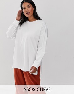 Белый выбеленный oversize-лонгслив ASOS DESIGN Curve