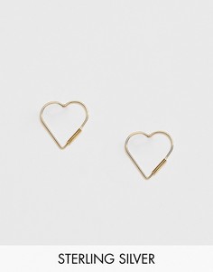 Серебряные позолоченные серьги-кольца в форме сердечек ASOS DESIGN-Золотой