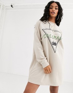 Светло-бежевое трикотажное платье с надписью Missguided-Светло-бежевый