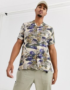 Светло-бежевая рубашка с короткими рукавами и цветочным принтом Topman-Белый