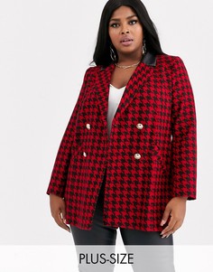 Красный пиджак с узором \гусиная лапка\" и контрастным воротником River Island Plus-Мульти