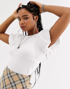 Белый топ с пышными рукавами Bershka