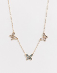 Золотистое ожерелье с подвесками-бабочками с камнями ASOS DESIGN-Золотой