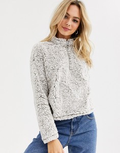 Серый флисовый топ с молнией New Look