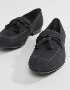 Темно-синие замшевые лоферы с кисточками Dune-Синий