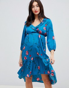 Платье с цветочным принтом и асимметричным краем Mamalicious maternity-Мульти Mama.Licious