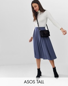 Юбка миди со складками ASOS DESIGN Tall-Темно-синий